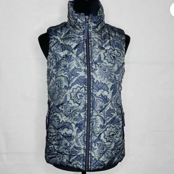 Vera Bradley Nylon Puffer Vest Fleece Lined Women's Size 2XL Grey Navy Floral - Picture 1 of 5
